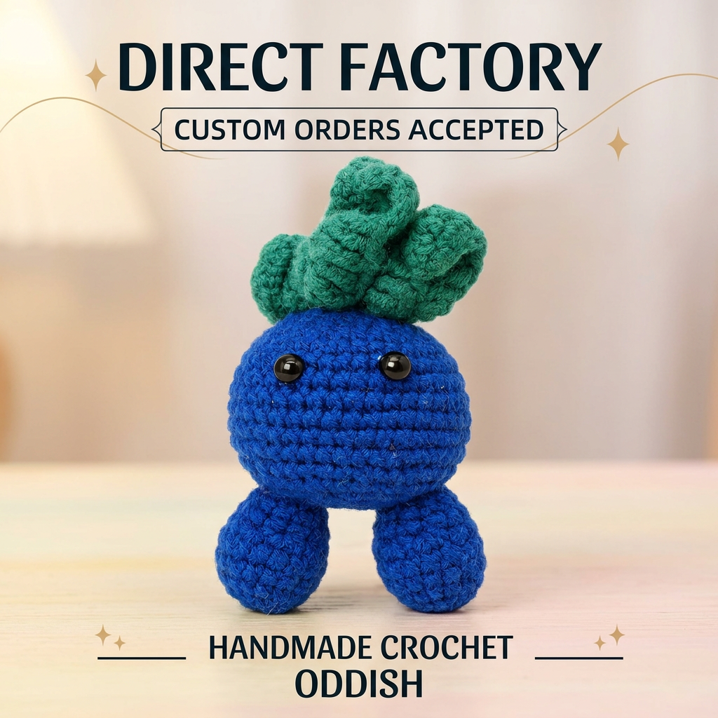 Handmade Crochet Oddish Sprout Plushie - Cute Amigurumi Plant Doll & Desk Companion