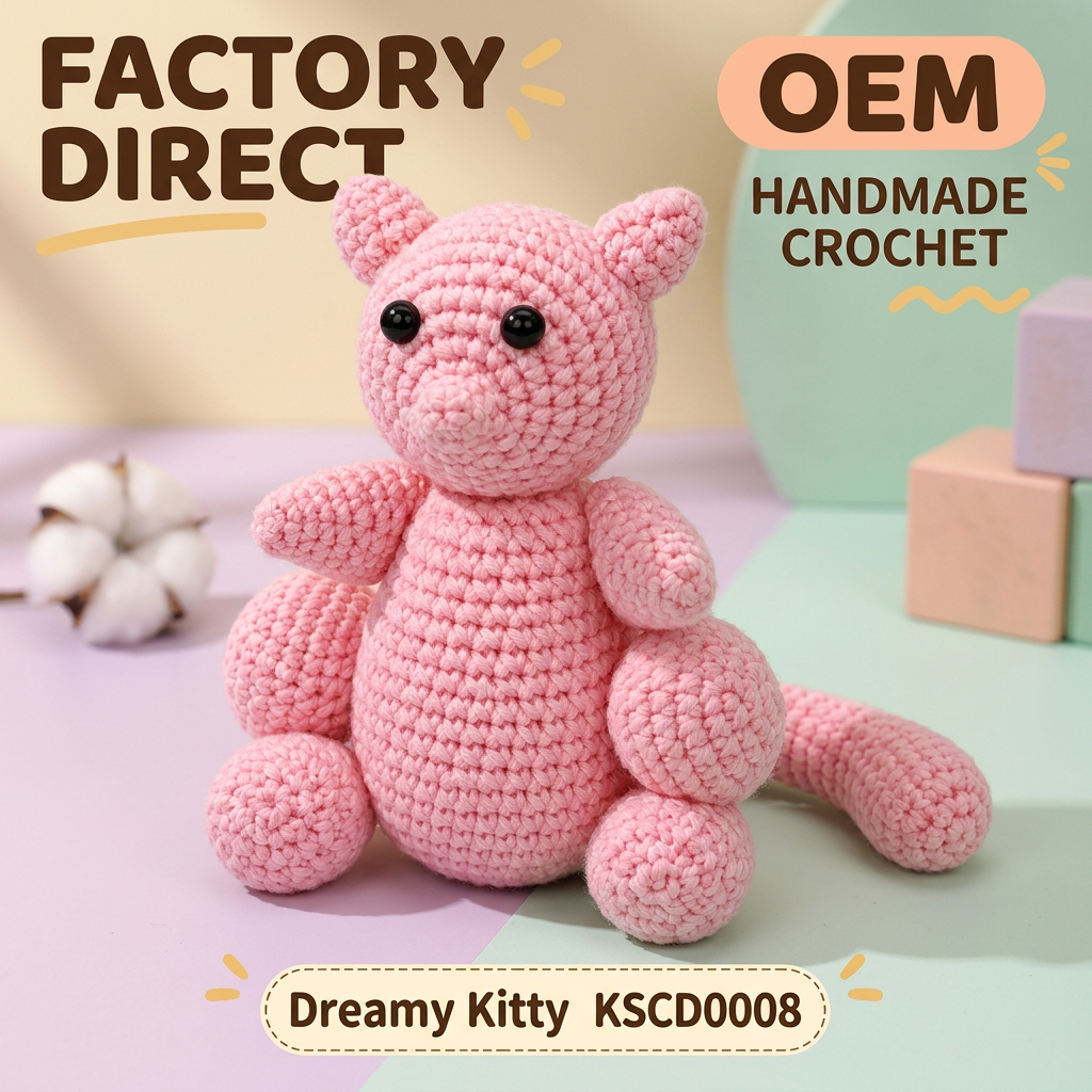 Handmade Crochet Pink Kitty Plushie - Cute Amigurumi Animal Doll & Bag Charm