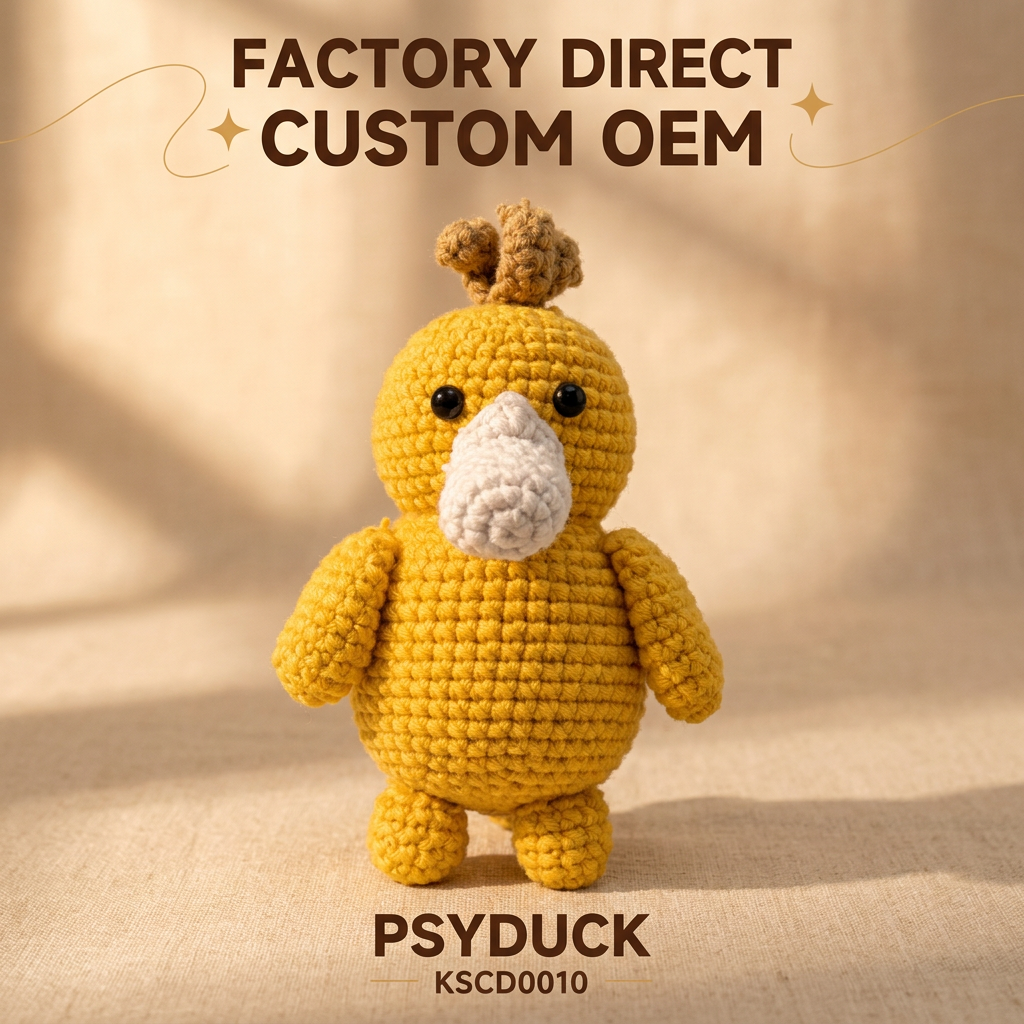 Handmade Crochet Psyduck Plushie - Cute Amigurumi Animal Doll & Bag Charm