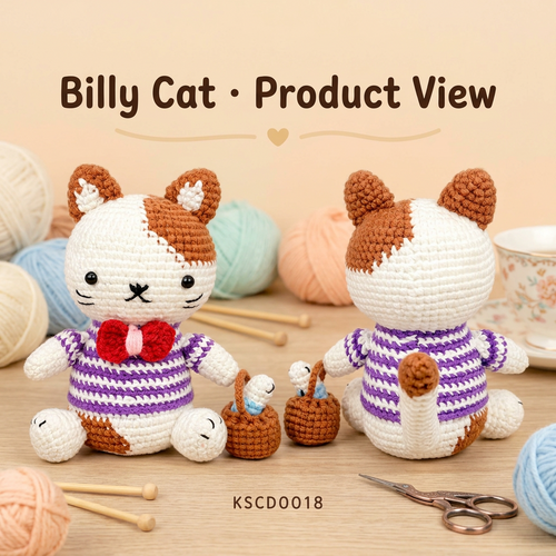 Handmade Crochet Billy Cat Plushie Front and Back View
