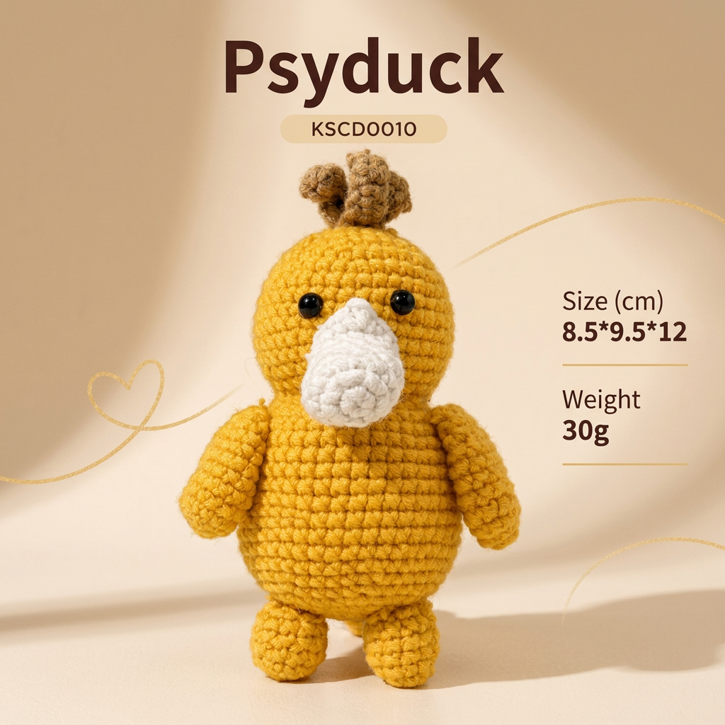 Handmade Crochet Psyduck Plushie - Cute Amigurumi Animal Doll & Bag Charm