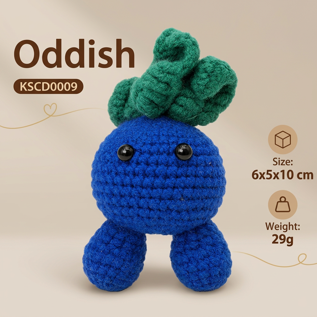 Handmade Crochet Oddish Sprout Plushie - Cute Amigurumi Plant Doll & Desk Companion