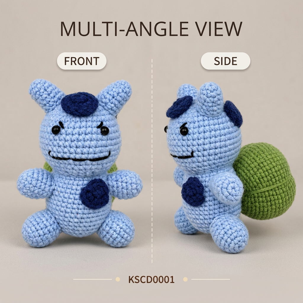 Handmade Crochet Bulbasaur Plushie Multi Angle View