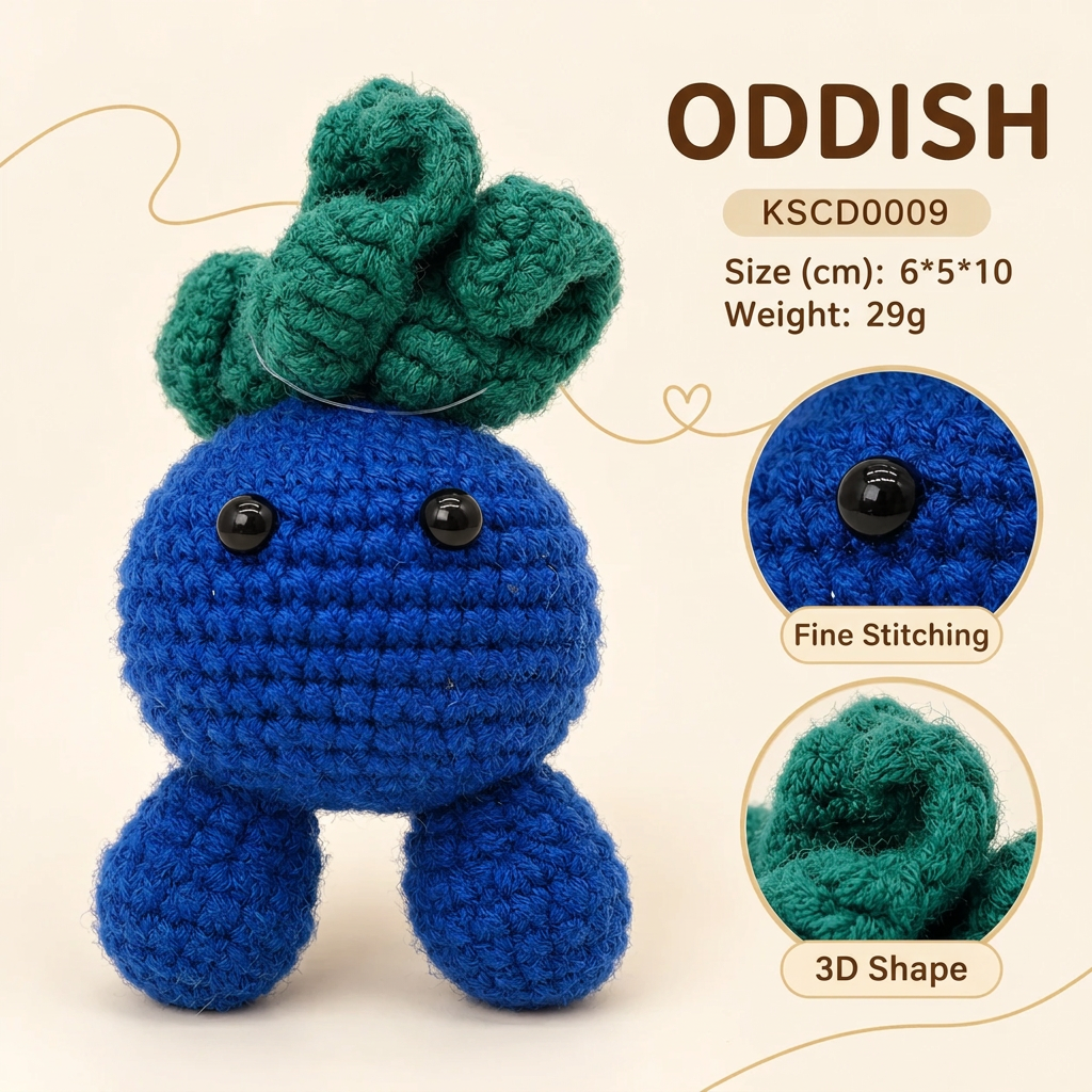 Handmade Crochet Oddish Sprout Plushie - Cute Amigurumi Plant Doll & Desk Companion