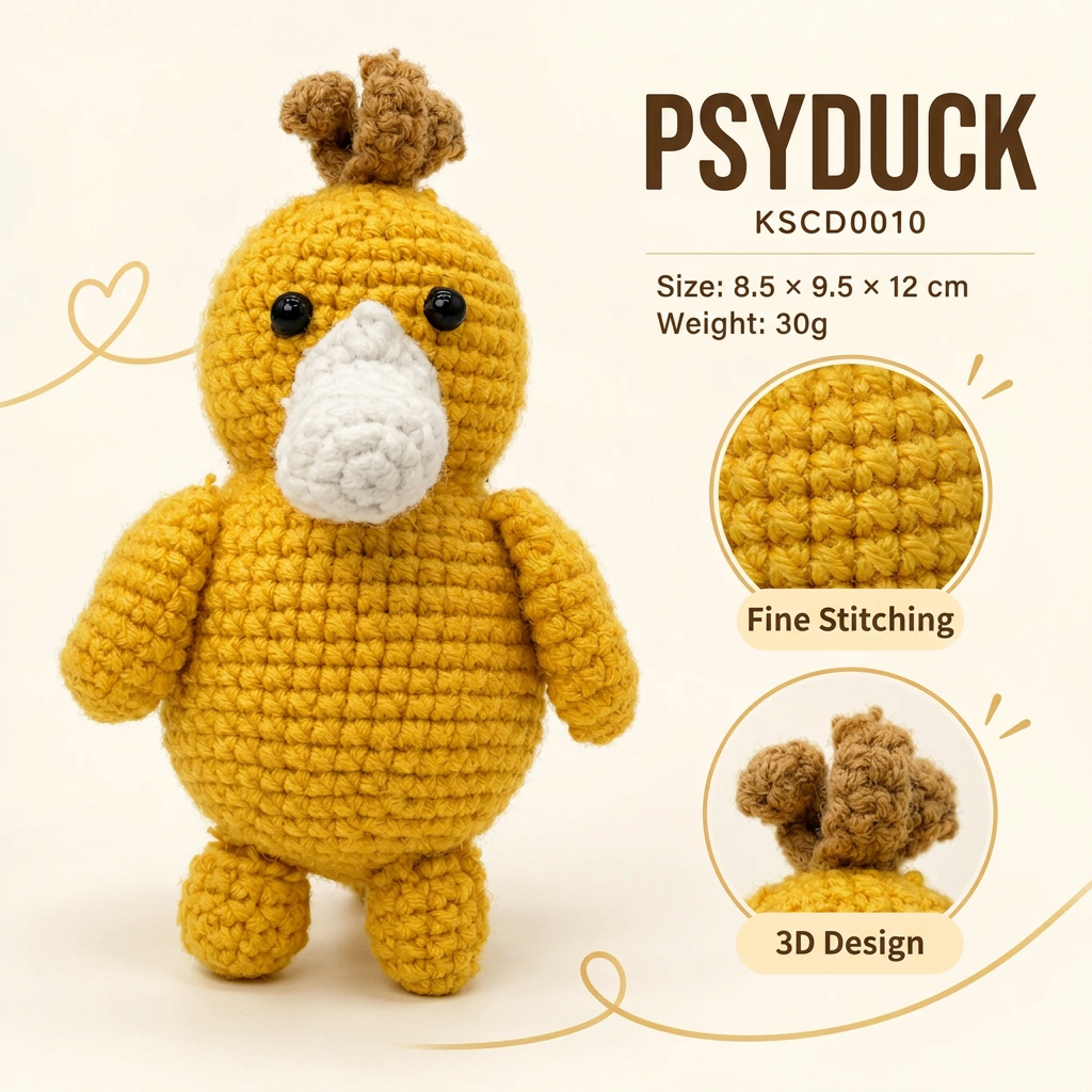 Handmade Crochet Psyduck Plushie - Cute Amigurumi Animal Doll & Bag Charm