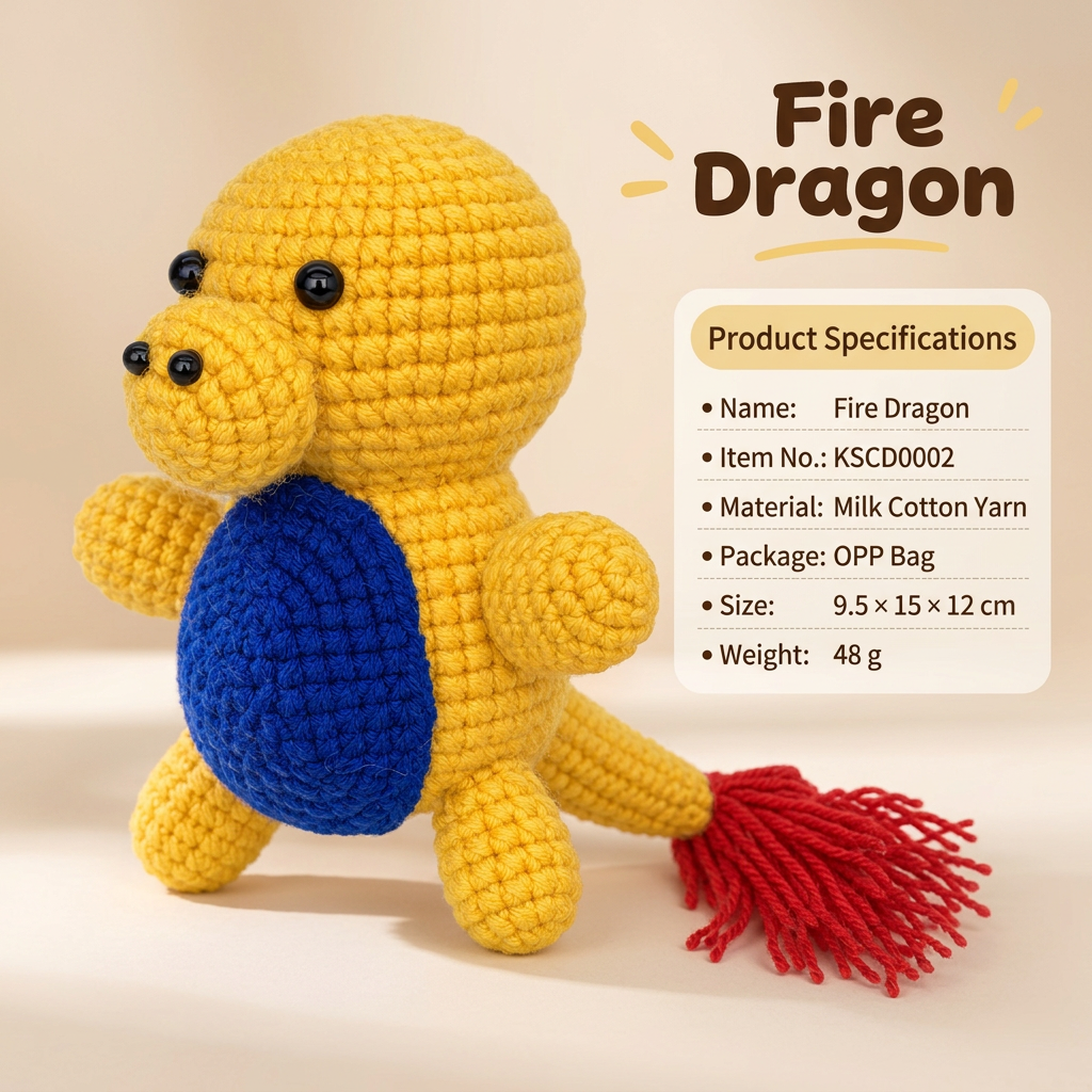 Handmade Crochet Fire Dragon Plushie - Cute Amigurumi Animal Doll & Bag Charm