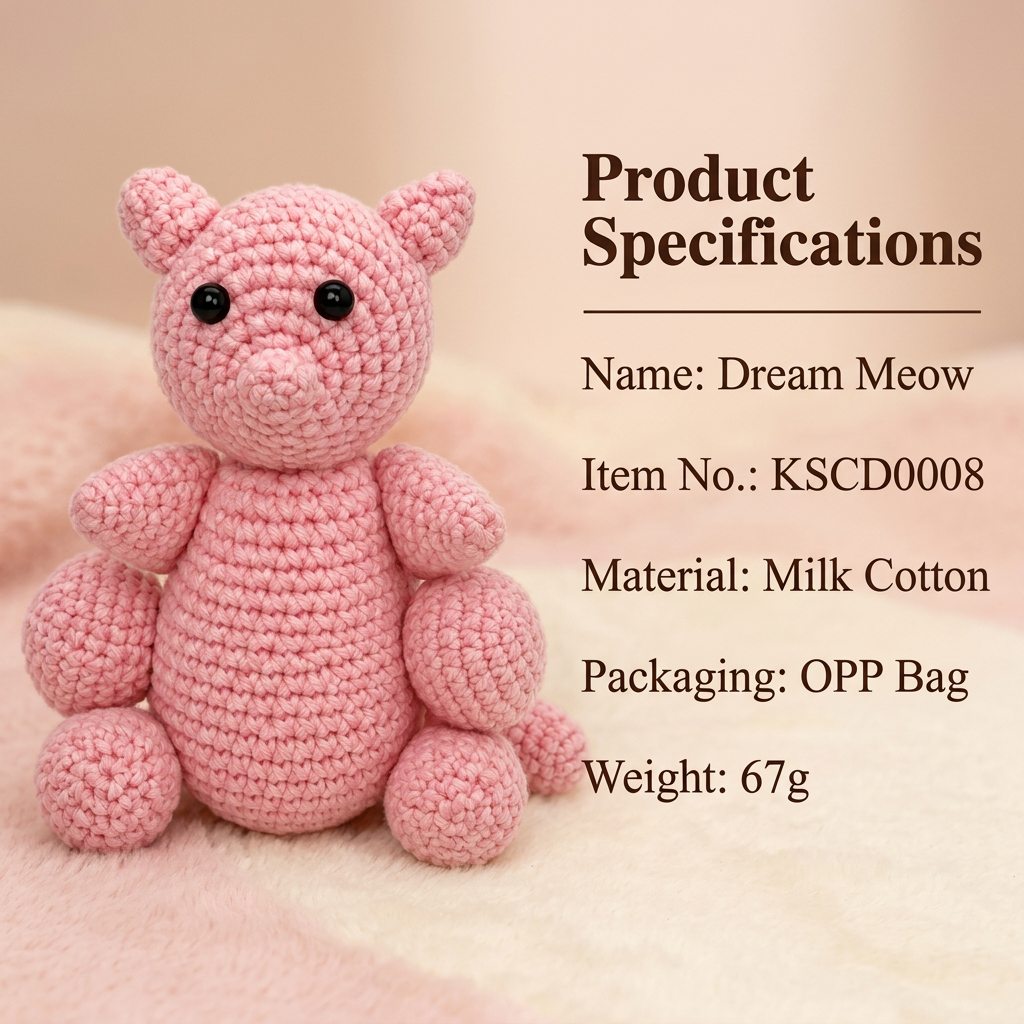Handmade Crochet Pink Kitty Plushie - Cute Amigurumi Animal Doll & Bag Charm