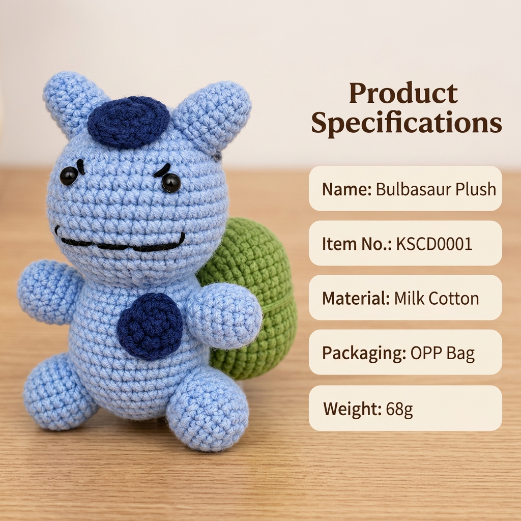 Handmade Crochet Bulbasaur Plushie Specifications