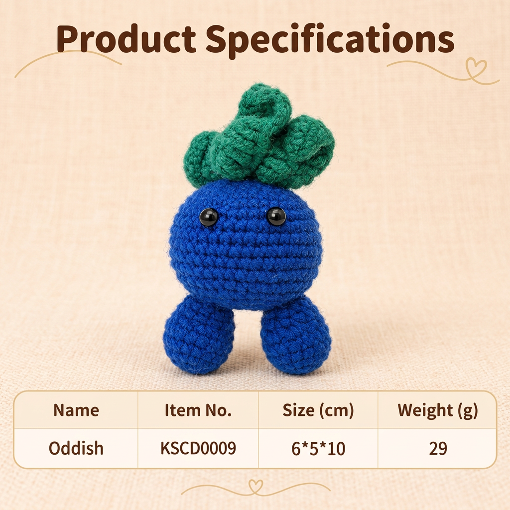 Handmade Crochet Oddish Sprout Plushie - Cute Amigurumi Plant Doll & Desk Companion