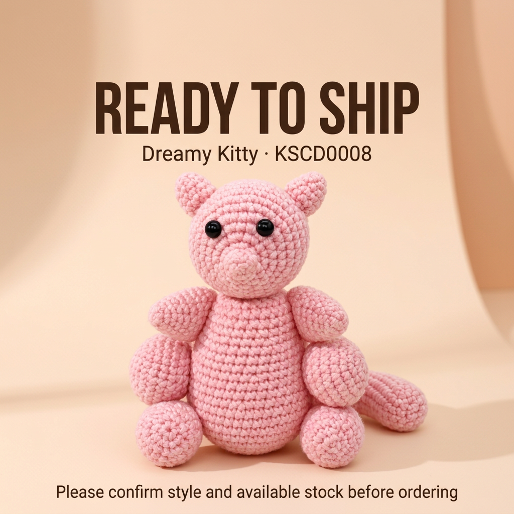 Handmade Crochet Pink Kitty Plushie - Cute Amigurumi Animal Doll & Bag Charm