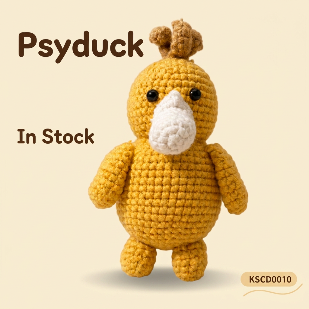 Handmade Crochet Psyduck Plushie - Cute Amigurumi Animal Doll & Bag Charm