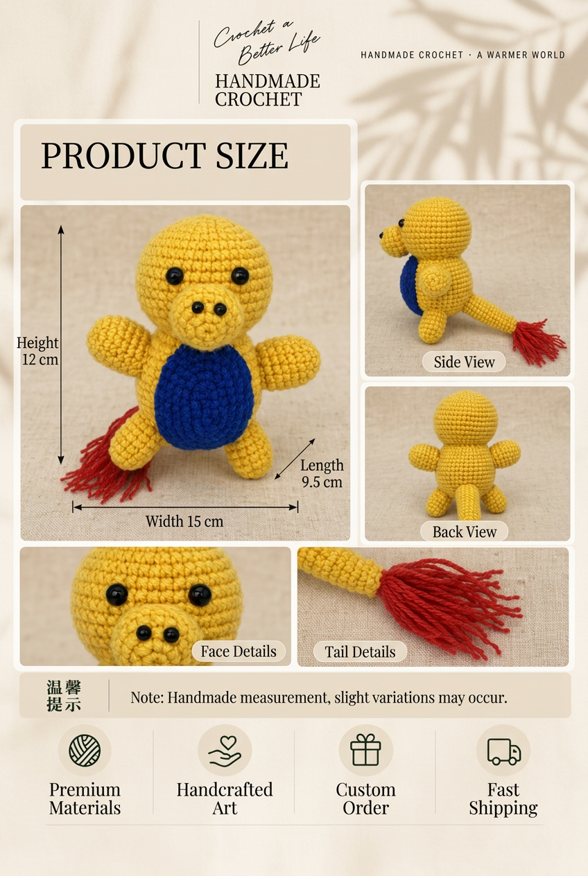 Handmade Crochet Fire Dragon Plushie - Cute Amigurumi Animal Doll & Bag Charm