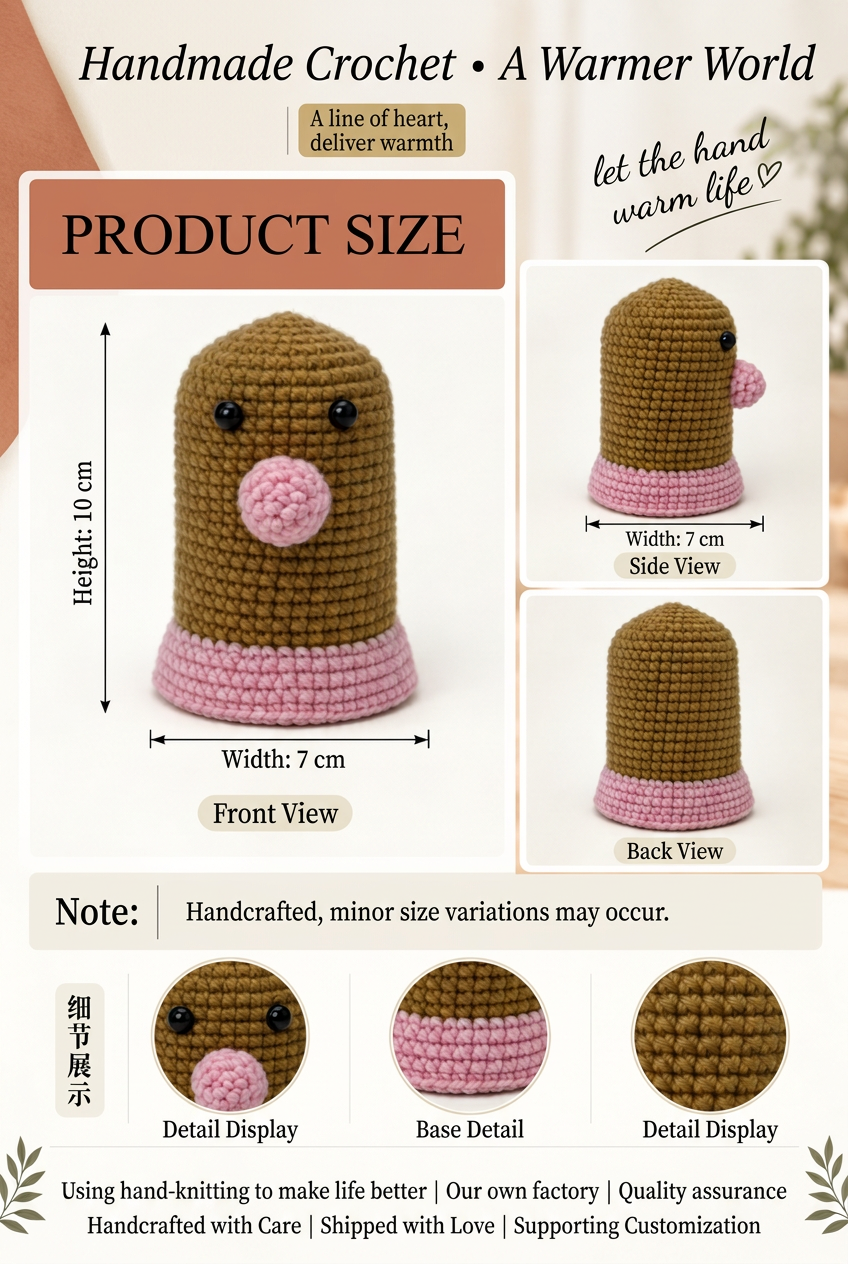Handmade Crochet Mole Front View