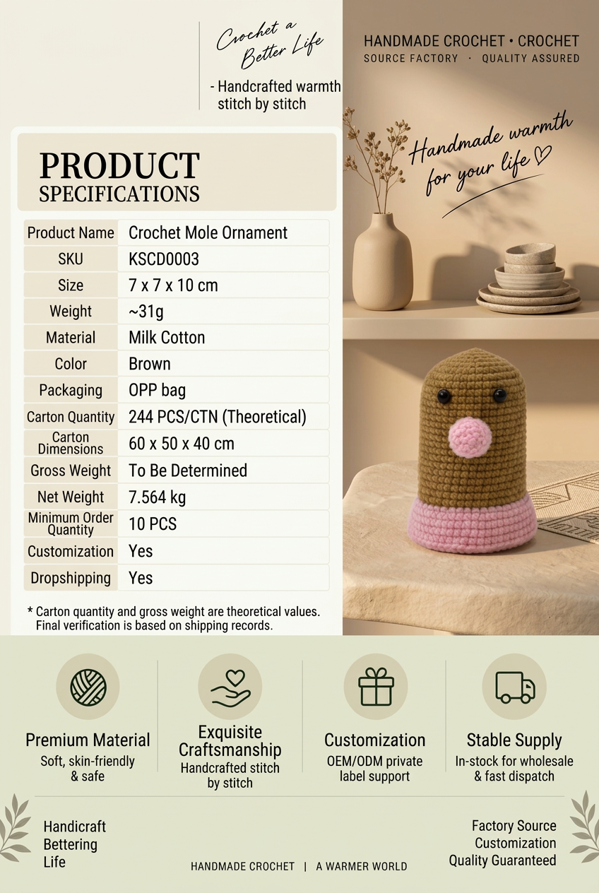 Handmade Crochet Mole Stitch Details