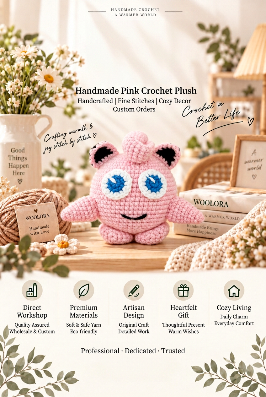 Handmade Crochet Jigglypuff Plushie - Cute Pink Fairy Amigurumi Doll & Bag Charm