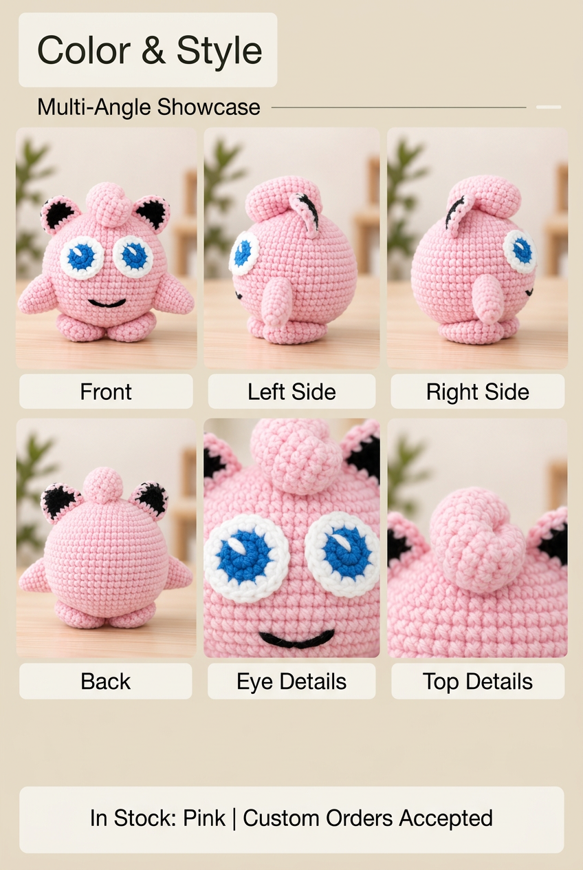 Handmade Crochet Jigglypuff Plushie - Cute Pink Fairy Amigurumi Doll & Bag Charm