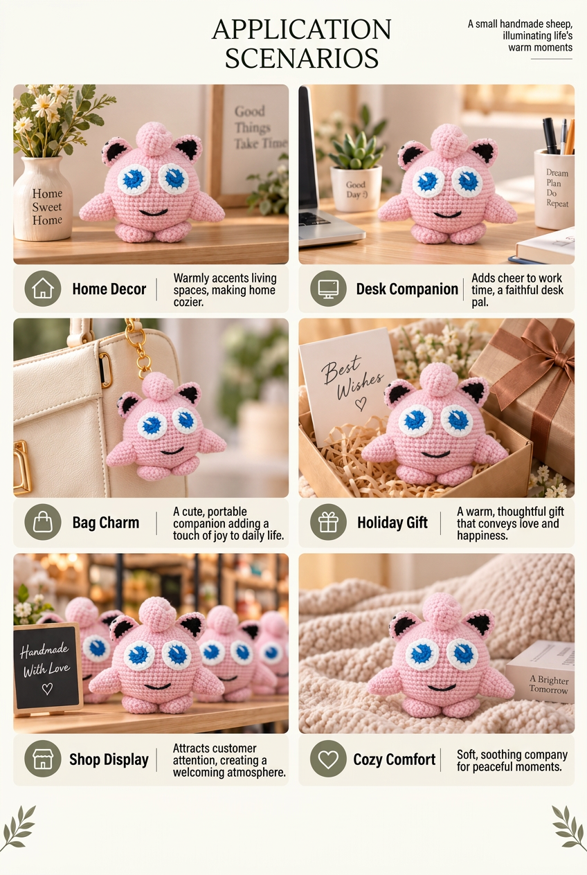 Handmade Crochet Jigglypuff Plushie - Cute Pink Fairy Amigurumi Doll & Bag Charm