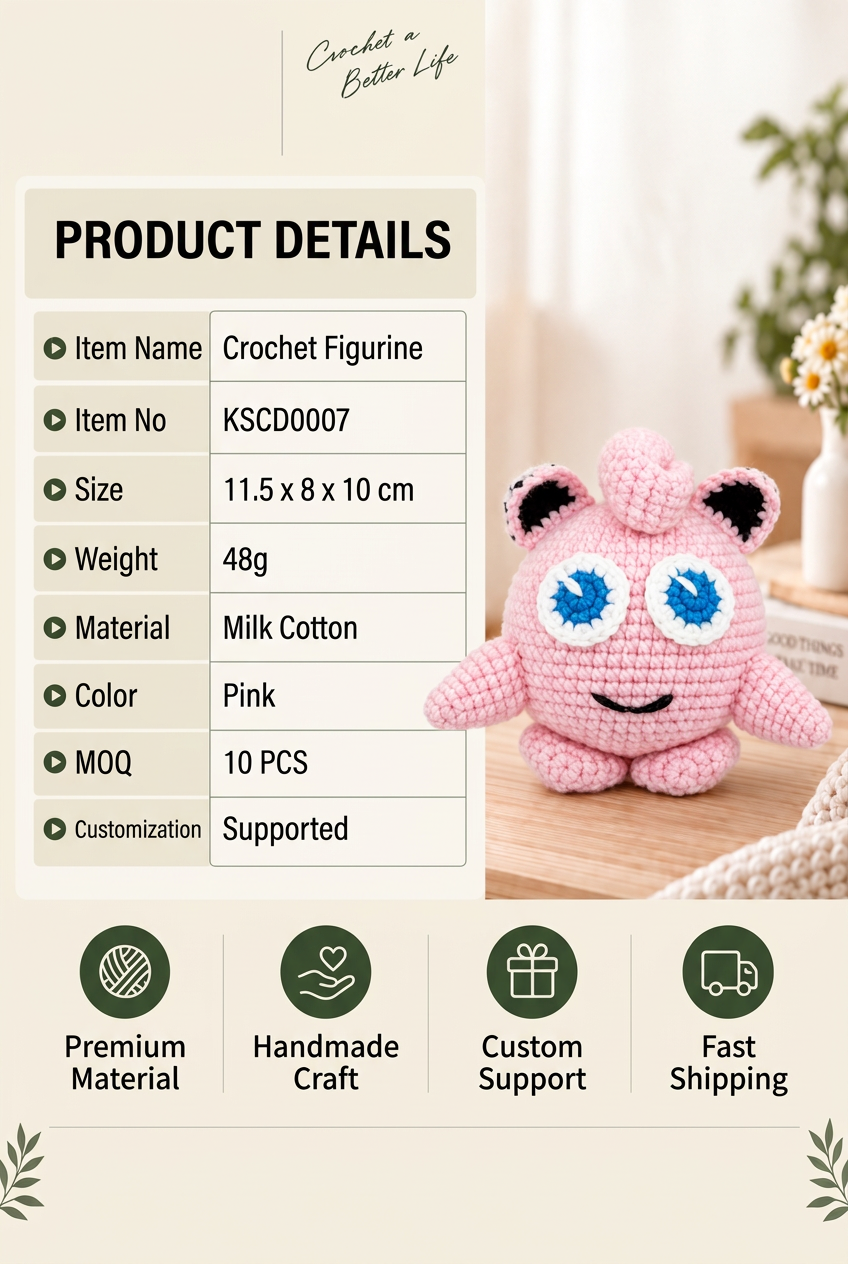 Handmade Crochet Jigglypuff Plushie - Cute Pink Fairy Amigurumi Doll & Bag Charm