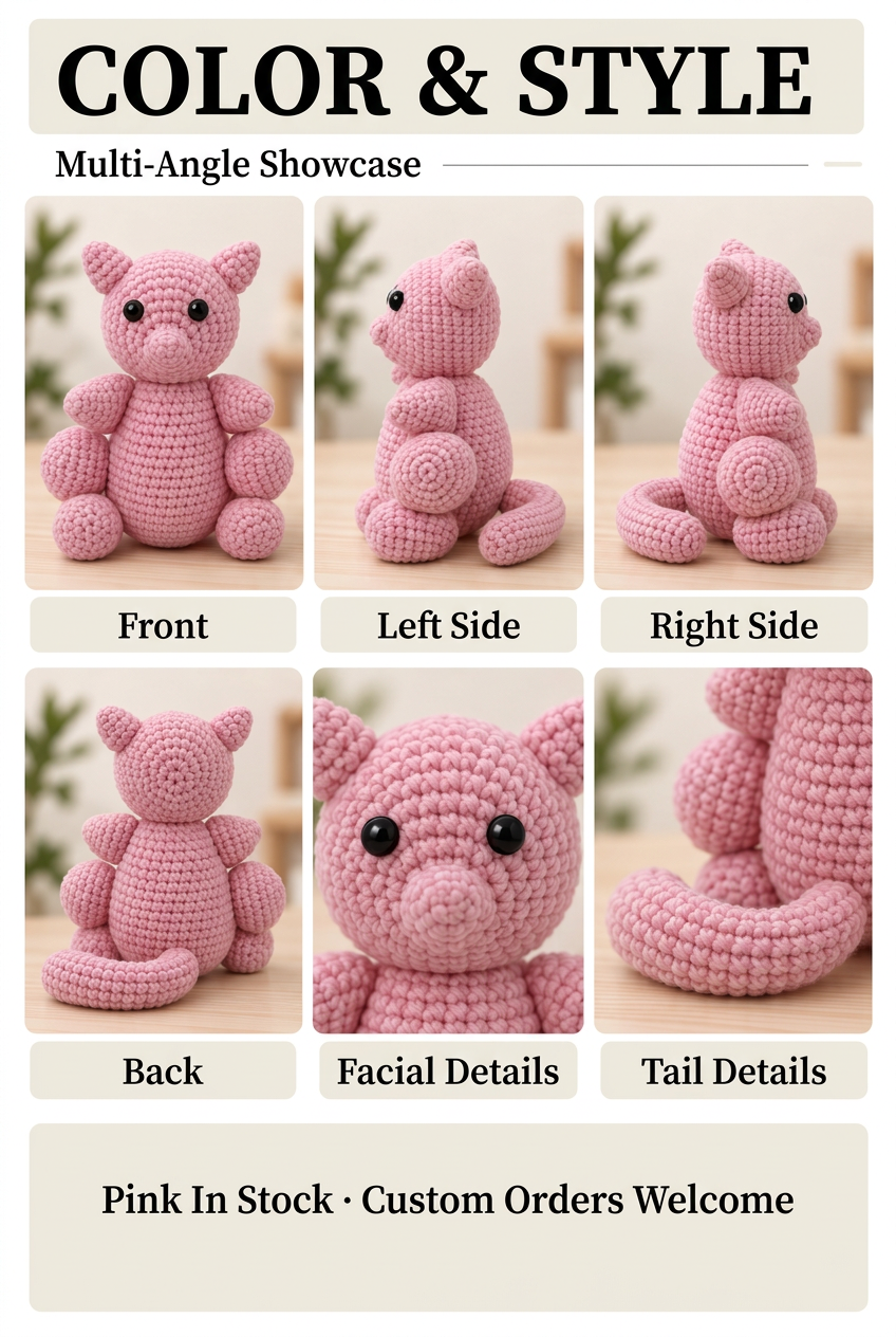 Handmade Crochet Pink Kitty Plushie - Cute Amigurumi Animal Doll & Bag Charm