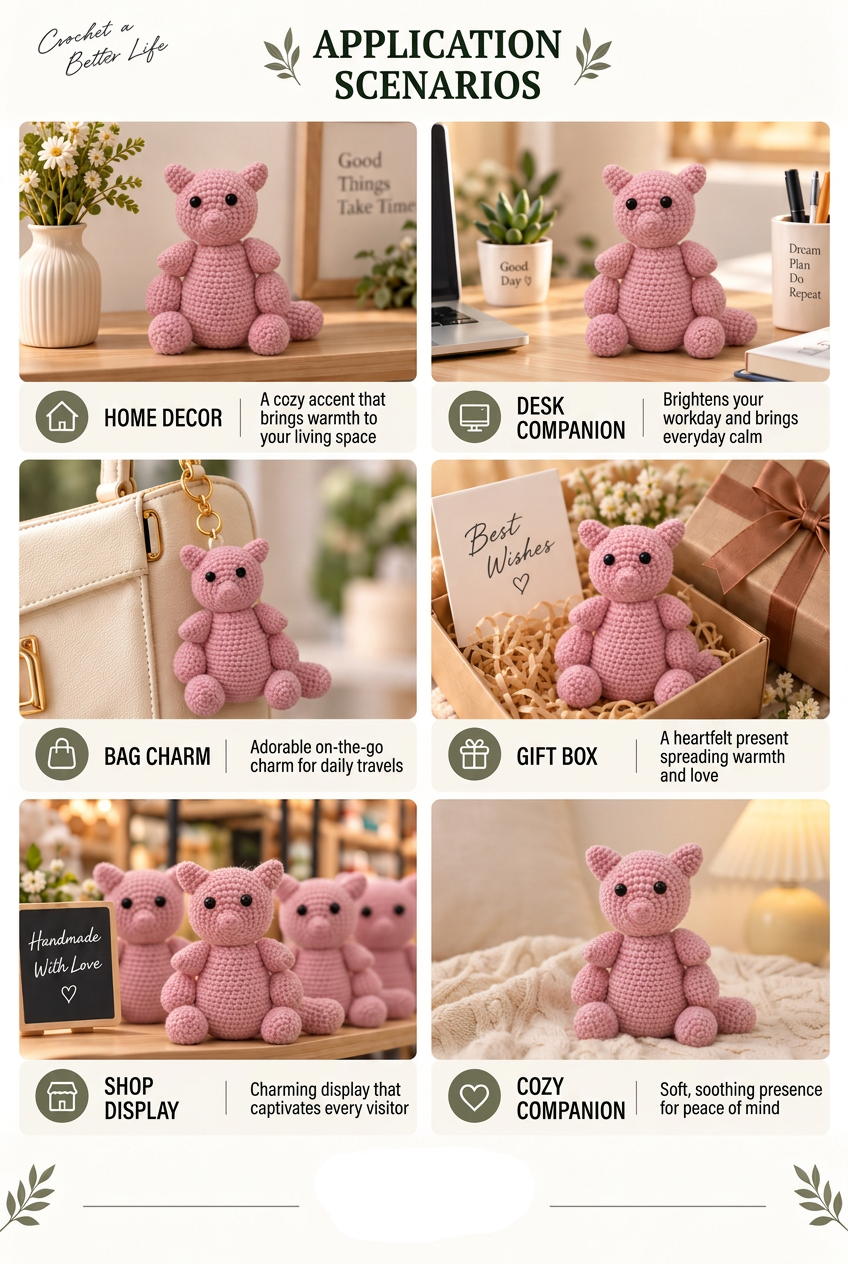 Handmade Crochet Pink Kitty Plushie - Cute Amigurumi Animal Doll & Bag Charm