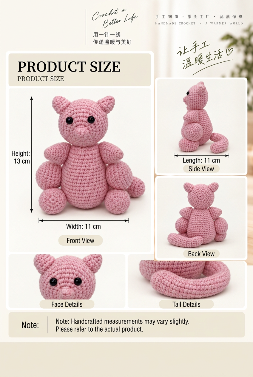 Handmade Crochet Pink Kitty Plushie - Cute Amigurumi Animal Doll & Bag Charm
