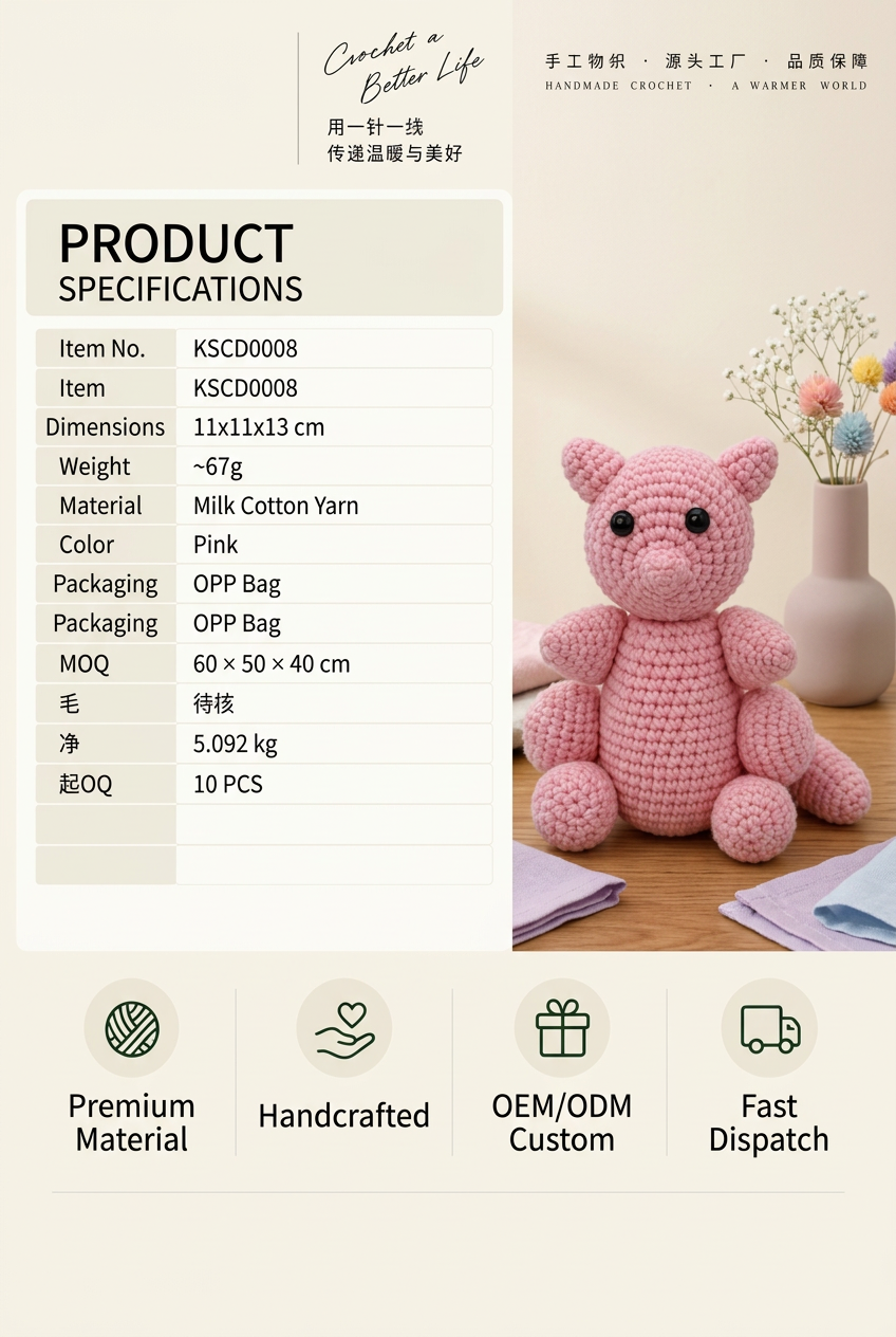 Handmade Crochet Pink Kitty Plushie - Cute Amigurumi Animal Doll & Bag Charm