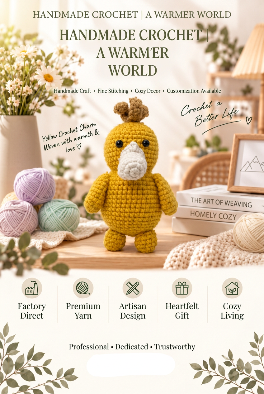 Handmade Crochet Psyduck Plushie - Cute Amigurumi Animal Doll & Bag Charm