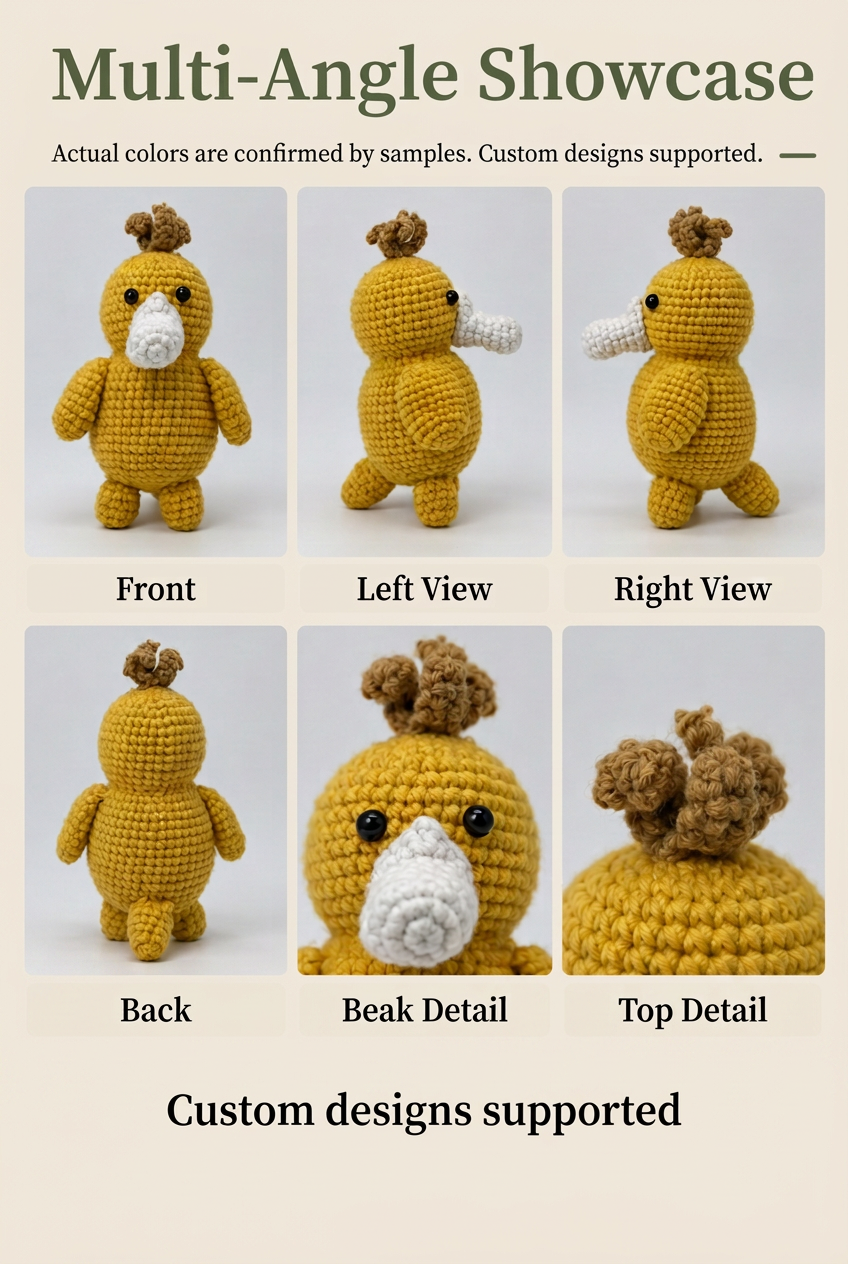 Handmade Crochet Psyduck Plushie - Cute Amigurumi Animal Doll & Bag Charm