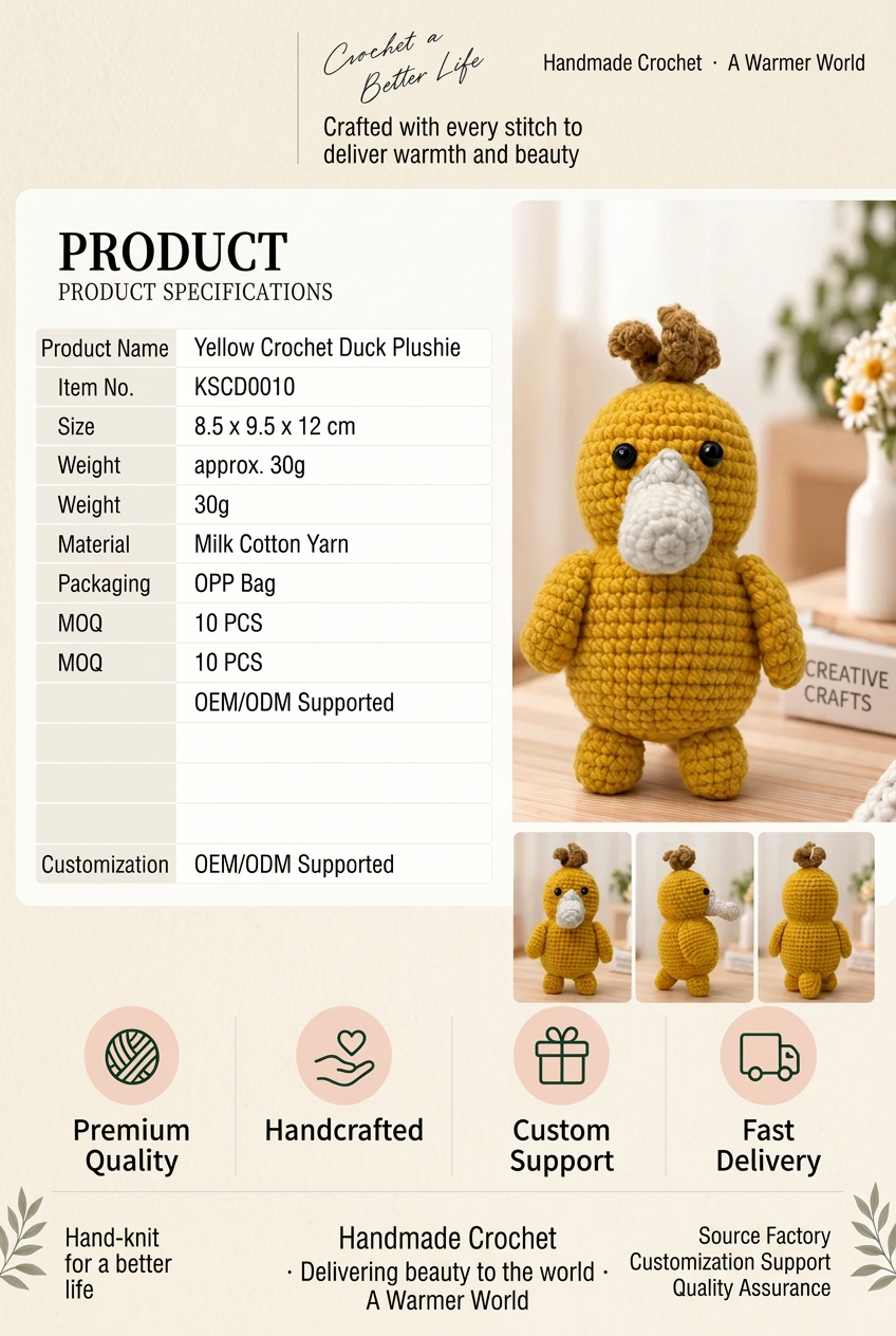 Handmade Crochet Psyduck Plushie - Cute Amigurumi Animal Doll & Bag Charm