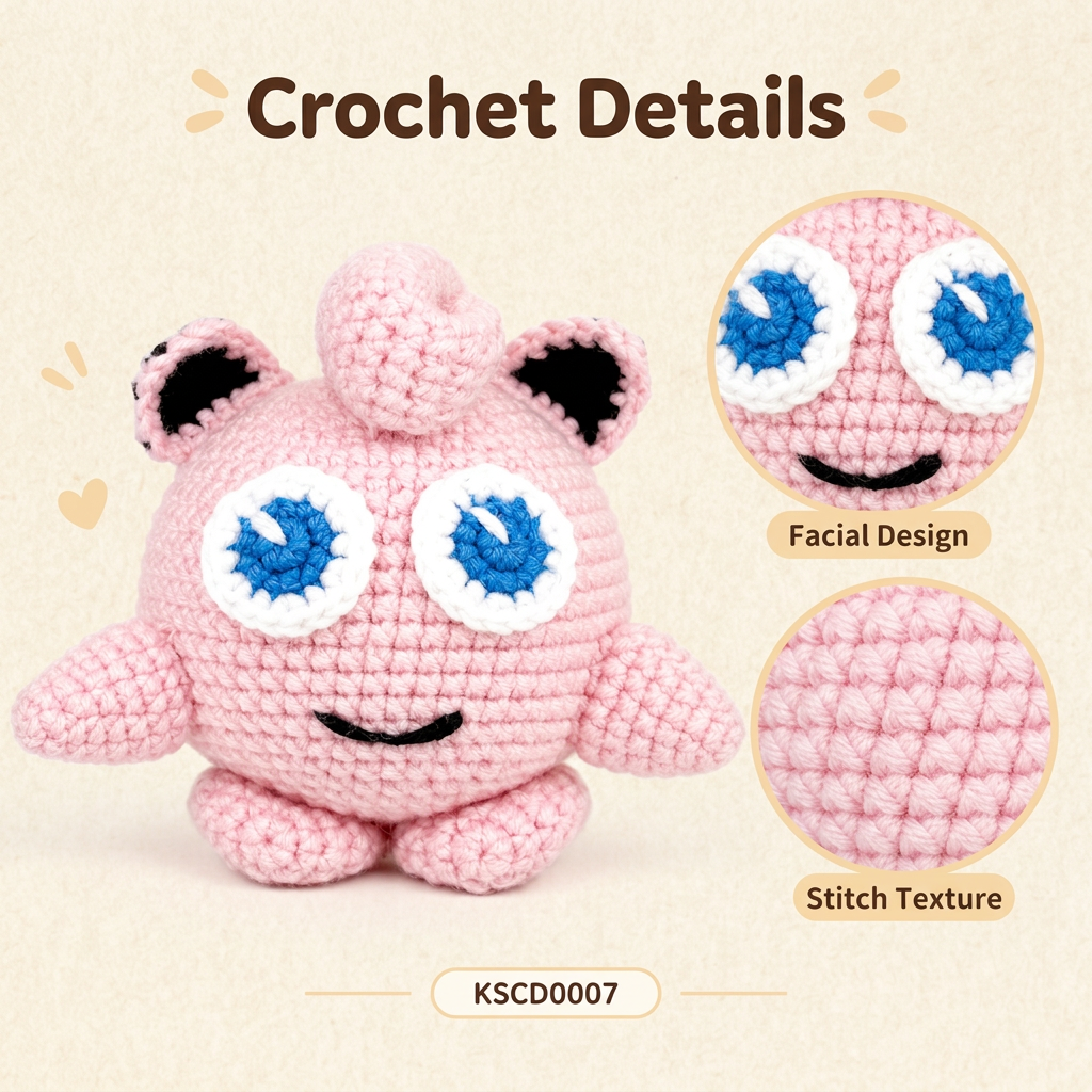 Handmade Crochet Jigglypuff Plushie - Cute Pink Fairy Amigurumi Doll & Bag Charm