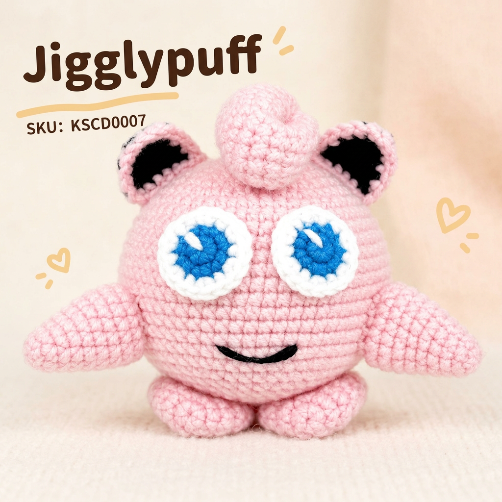 Handmade Crochet Jigglypuff Plushie - Cute Pink Fairy Amigurumi Doll & Bag Charm