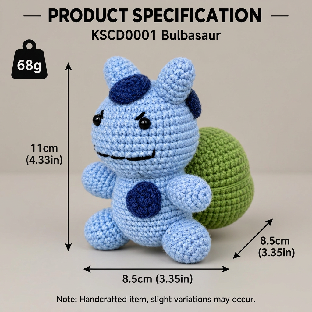 Handmade Crochet Bulbasaur Plushie Dimensions